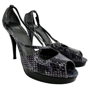 Stuart Weitzman Snakeskin Slingback Heels Peep Toe Leather Purple Blue 9.5